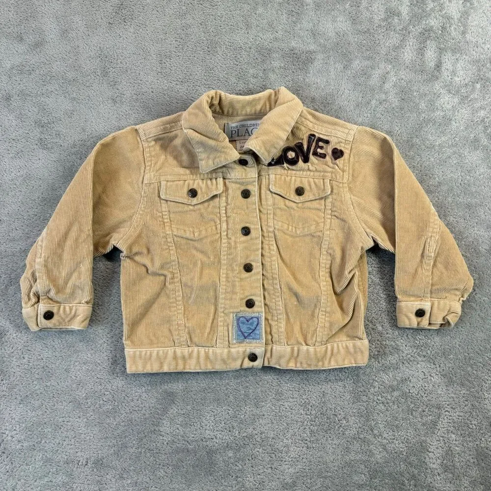 The Children's Place Jacket Kids 24 Months Brown Corduroy Love Flower Heart Cute